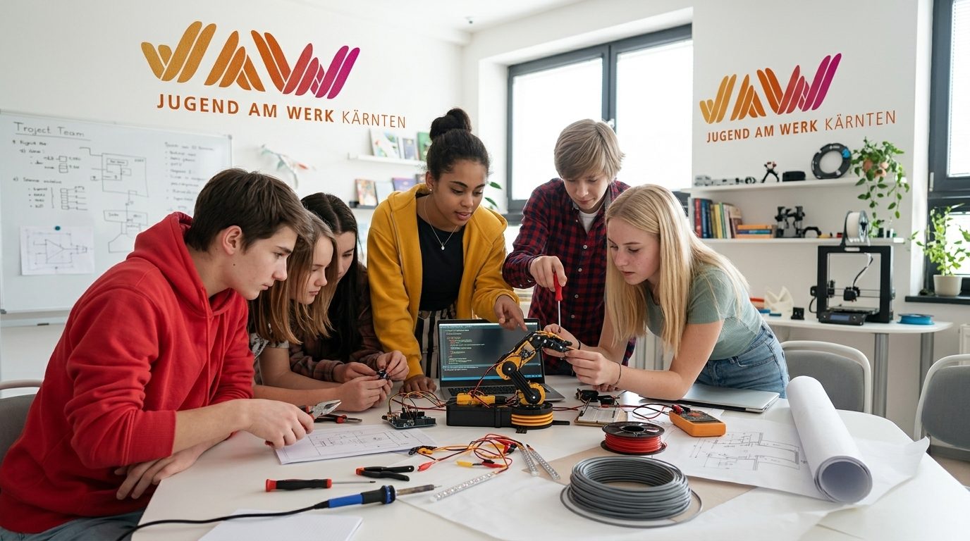 Jugendliche arbeiten gemeinsam an einem Gestaltungsprojekt