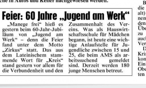 <b>Feier: 60 Jahre "Jugend am Werk"</b>